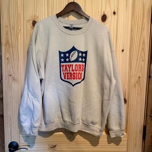 Gildan Taylors Version Football Sweatshirt Tan XL Crewneck Swiftie Fan Gear